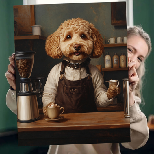 Custom Pet Portrait Painting Canvas, Pet Barista Portrait Painting Digital Art, Portrait Art Design